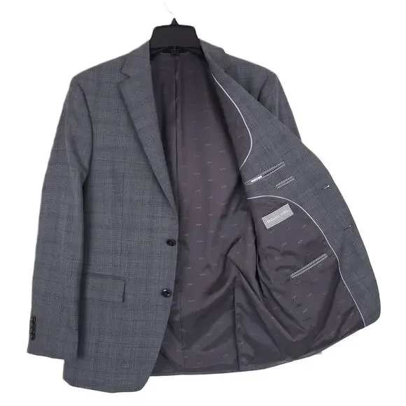 Michael Kors Mens Classic Fit 2 Piece Suit 36R 30x32 Grey Blue Plaid Wool NWT